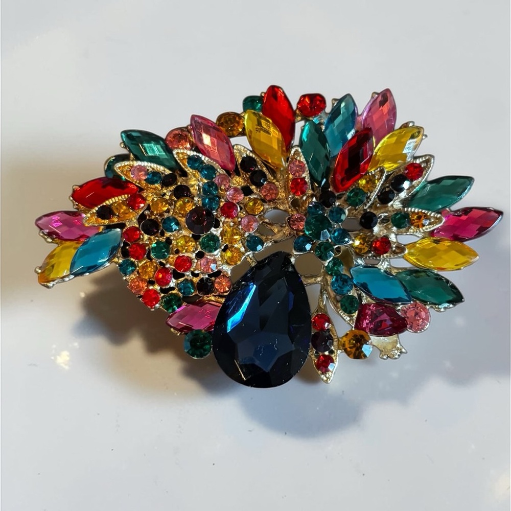 Large Multicolor Crystal Teardrop Statement Pendant Brooch‎